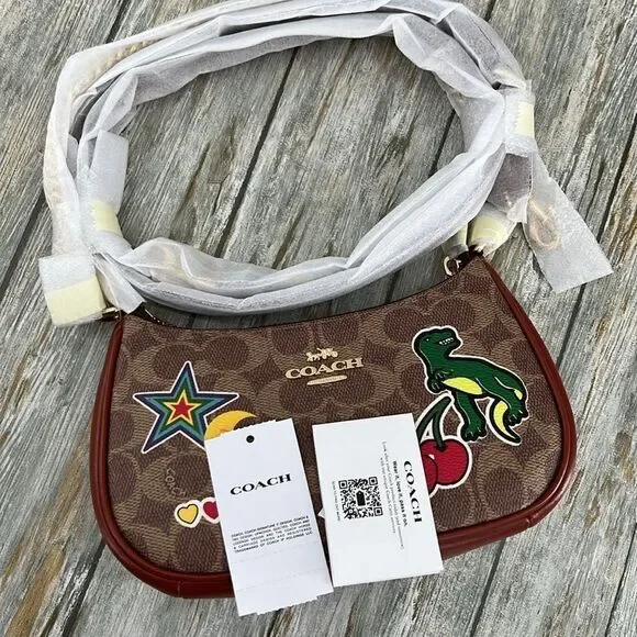 Coach Teri Mini Crossbody Bag In Signature Canvas With Sticker Print Rexy Purse